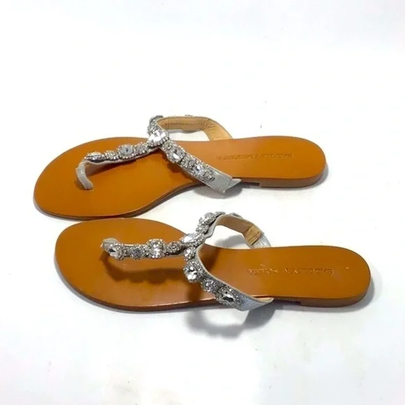 NWT Badgley Mischka Silver Crystal Jeweled Flat Sandals Size 8M - Picture 5 of 13